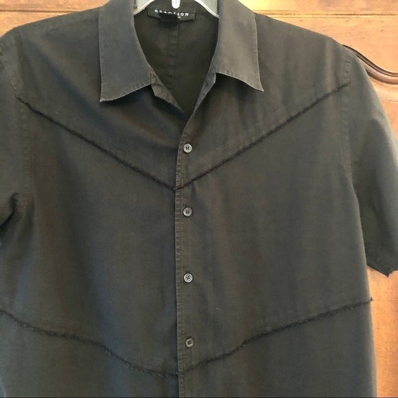 Reaction Kenneth Cole Shirt Black Button Up Short Sleeves Frayed Men's Large - Picture 8 of 16
